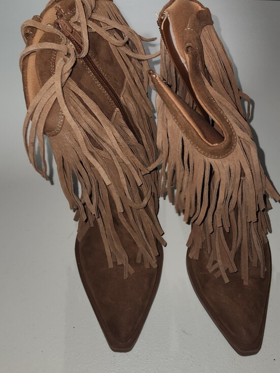 Universal Thread Shoes - Universal Thread Fringe Faux Suede Pointed-Toe Ankle Boots - Brown Size 6.5